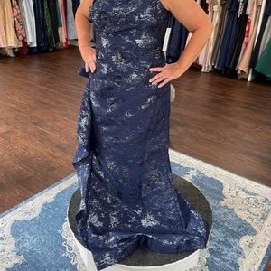 Mother of Bride or Groom dress-navy with silver metallic threading